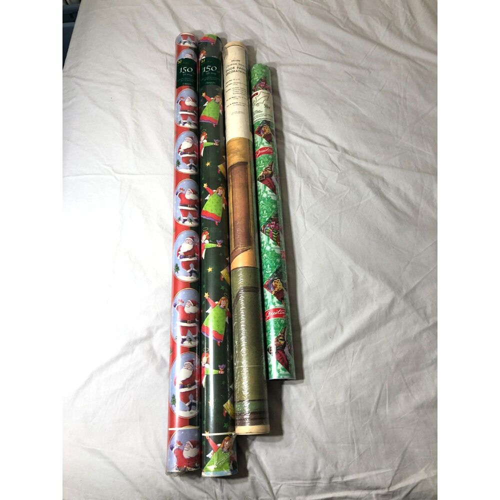 Lot 4 Vtg Cleo Christmas Wrapping Paper 150 SqFt Jumbo Gift Wrap Door Decoration